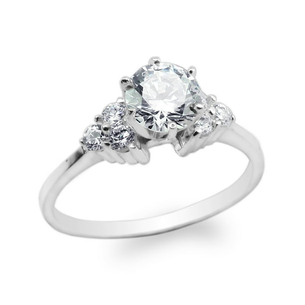 Ladies White Gold Plated Round CZ Multiple Lined Solitaire Ring Size 4-10 Ladies White Gold Plated Round CZ Multiple Lined Solitaire Ring Size 4-10